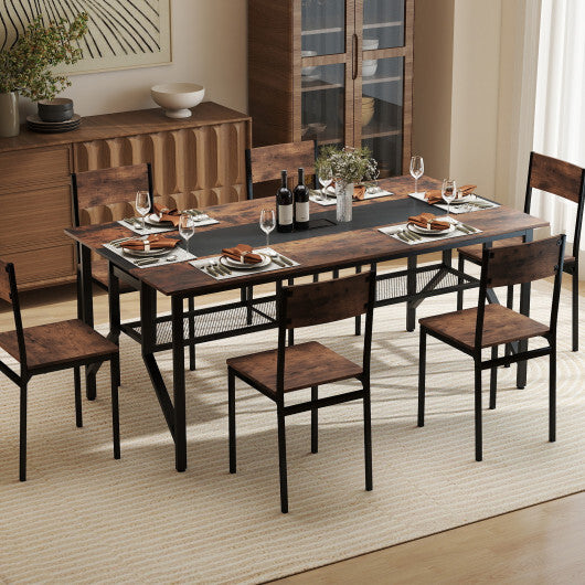 Rectangular Meeting Table with Mesh Storage Shelf and Cable Grommet-Rustic Brown