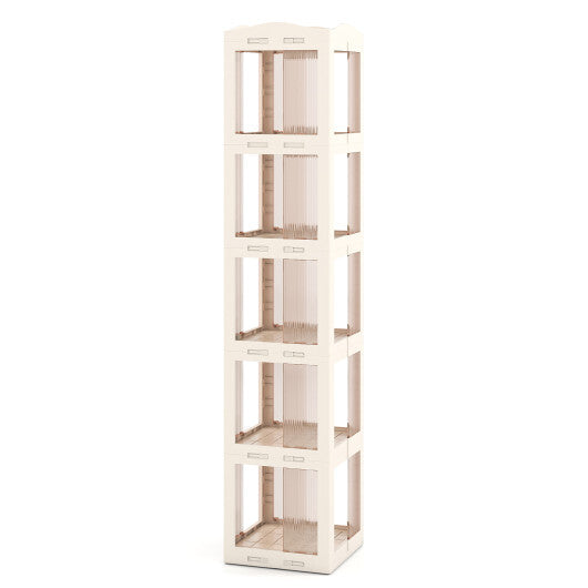 5-Tier Foldable Rotating Bookshelf 360 Spinning Bookcase with Swivel Base-White