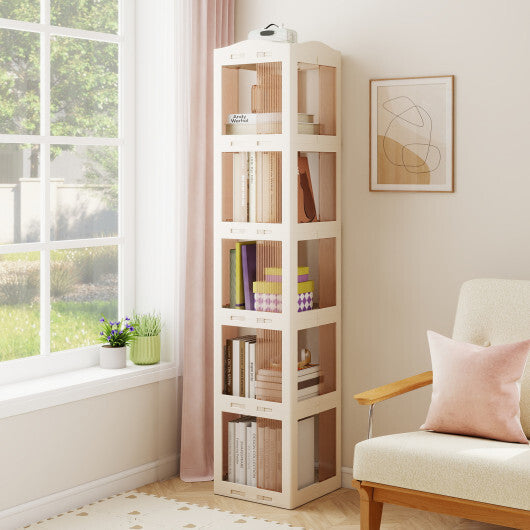 5-Tier Foldable Rotating Bookshelf 360 Spinning Bookcase with Swivel Base-White