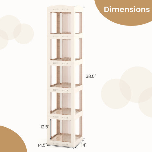 5-Tier Foldable Rotating Bookshelf 360 Spinning Bookcase with Swivel Base-White