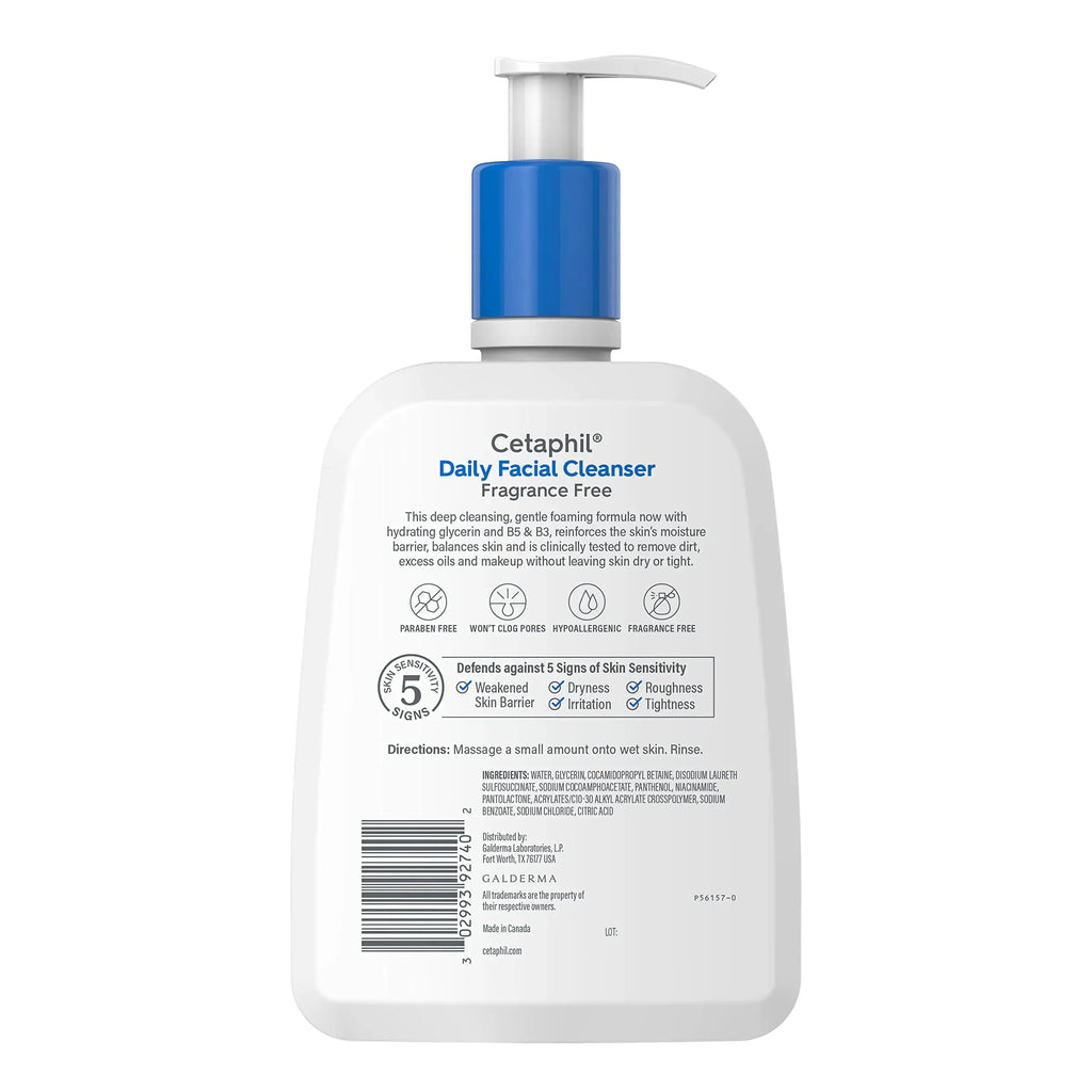 CETAPHIL Daily Facial Cleanser Face Wash - Normal to Oily Skin, NEW 16 Oz, Fragrance Free