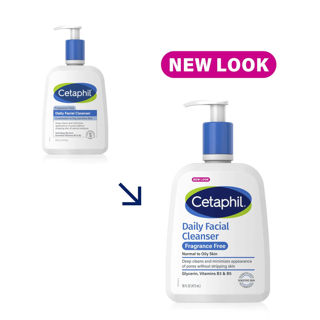 CETAPHIL Daily Facial Cleanser Face Wash - Normal to Oily Skin, NEW 16 Oz, Fragrance Free