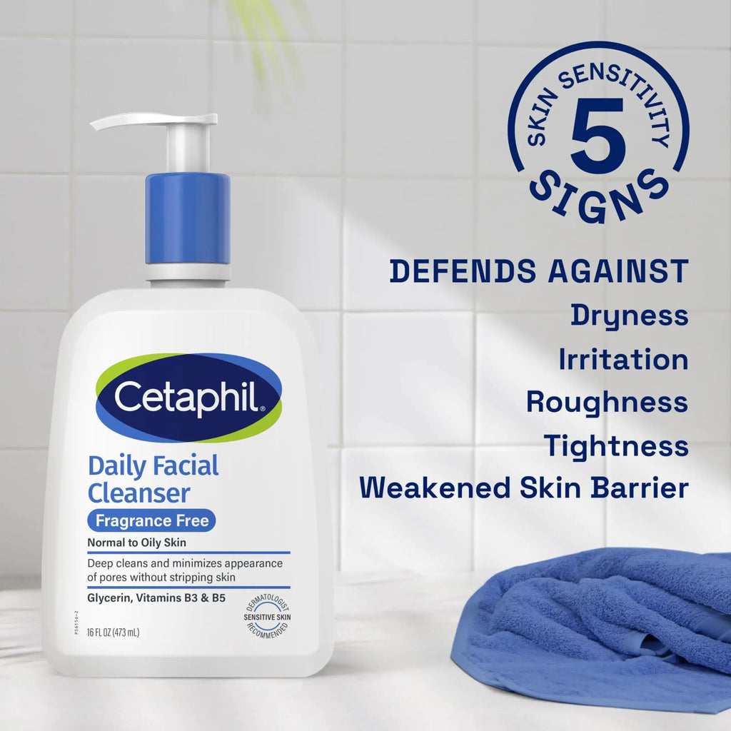 CETAPHIL Daily Facial Cleanser Face Wash - Normal to Oily Skin, NEW 16 Oz, Fragrance Free