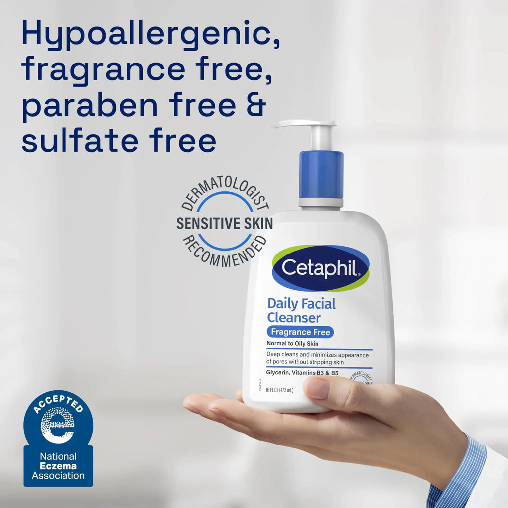 CETAPHIL Daily Facial Cleanser Face Wash - Normal to Oily Skin, NEW 16 Oz, Fragrance Free