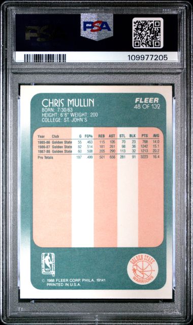 Graded 1988 Fleer Chris Mullin #48 Basketball Card PSA 9 Mint