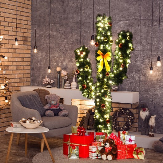 6 Feet Artificial Cactus PVC Christmas Tree with LED Lights and Ball Ornaments-6 ft