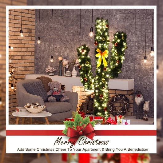 6 Feet Artificial Cactus PVC Christmas Tree with LED Lights and Ball Ornaments-6 ft