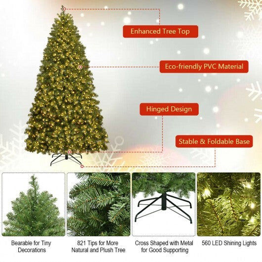 6/7/8 Feet Hinged Christmas Tree with PVC Branch Tips Warm White LED Lights-6 ft