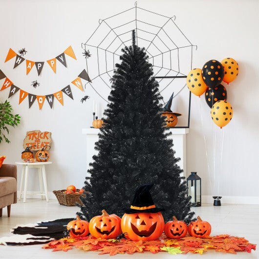Black Artificial Christmas Halloween Tree with Purple LED Lights-7 ft