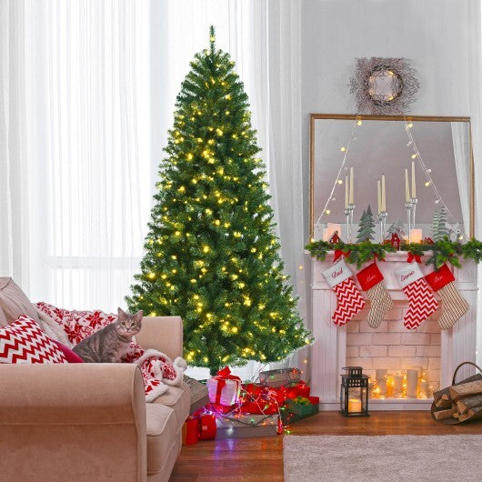 Artificial Hinged Christmas Tree with Remote-controlled Color-changing LED Lights-8'