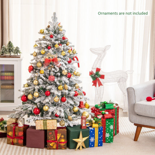 4.5/6/7 Feet Flocked Christmas Tree with Warm White LED Lights-6 ft