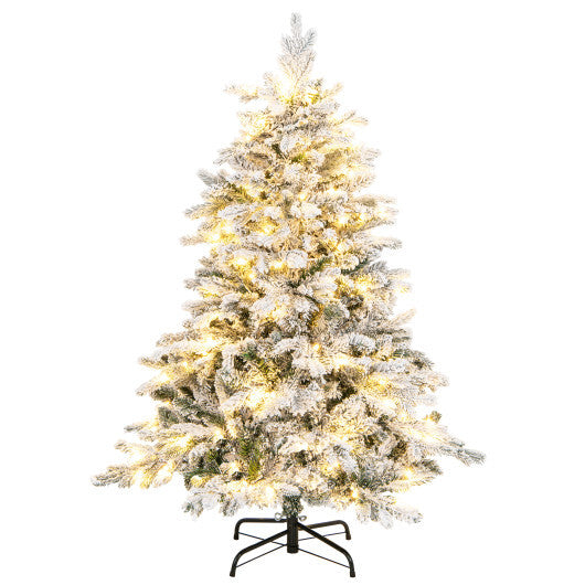 4.5/6/7 Feet Flocked Christmas Tree with Warm White LED Lights-6 ft