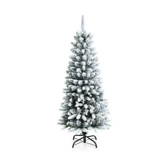 Snow-Flocked Hinged Artificial Christmas Pencil Tree with Mixed Tips-7.5 ft
