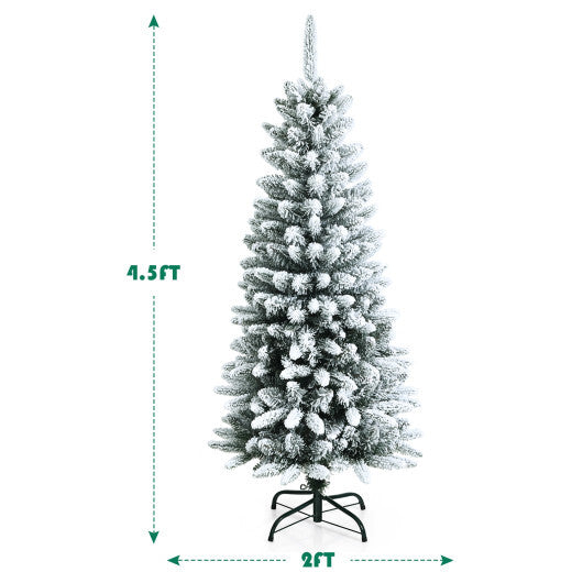Snow-Flocked Hinged Artificial Christmas Pencil Tree with Mixed Tips-7.5 ft