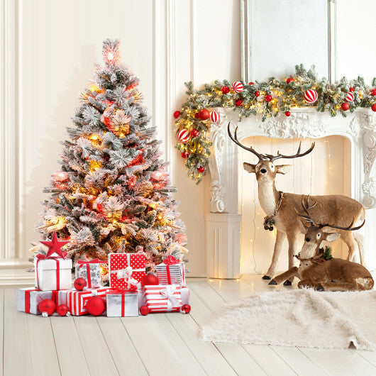 4.5/6/7 Feet Artificial Xmas Tree with Pine Needles and LED Lights-7 ft
