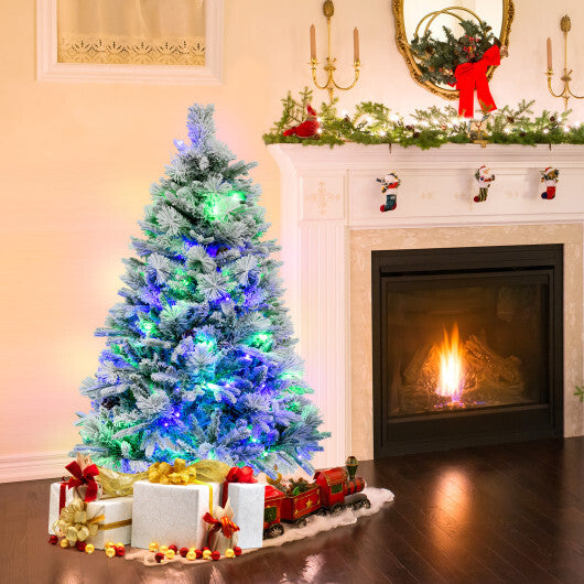 4.5/6/7 Feet Artificial Xmas Tree with Pine Needles and LED Lights-7 ft