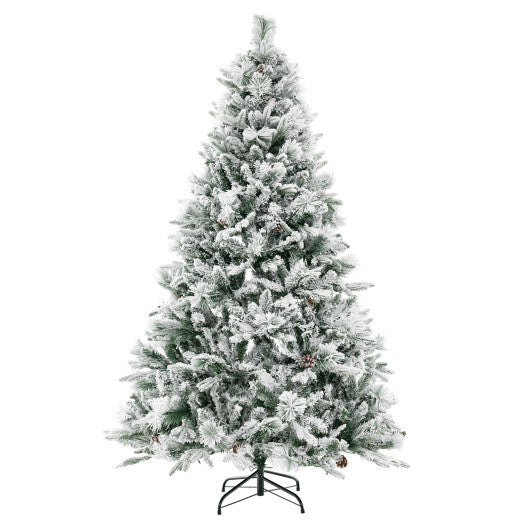 4.5/6/7 Feet Artificial Xmas Tree with Pine Needles and LED Lights-7 ft