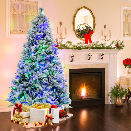 4.5/6/7 Feet Artificial Xmas Tree with Pine Needles and LED Lights-7 ft