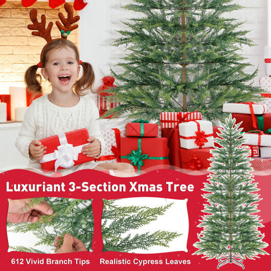 6.5/7.5 Feet Artificial Cypress Christmas Tree Pre-lit Hinged-6.5 ft