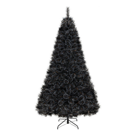 6/7/8 Feet Black Artificial Halloween Christmas Tree with PVC Branch Tips and 210/320/450 Cool White LED Lights-L