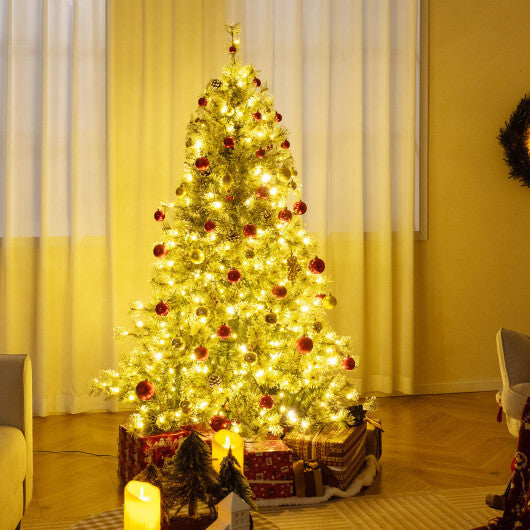 6/7.5/9 FT Artificial Christmas Tree Pre-Lit Hinged Holiday Tree with 360? Quick Power Connector-6 ft