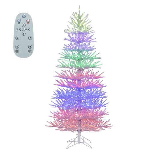 7 FT Artificial Pre-lit Christmas Tree Hinged Xmas Tree with 820 Coral-like Branch Tips