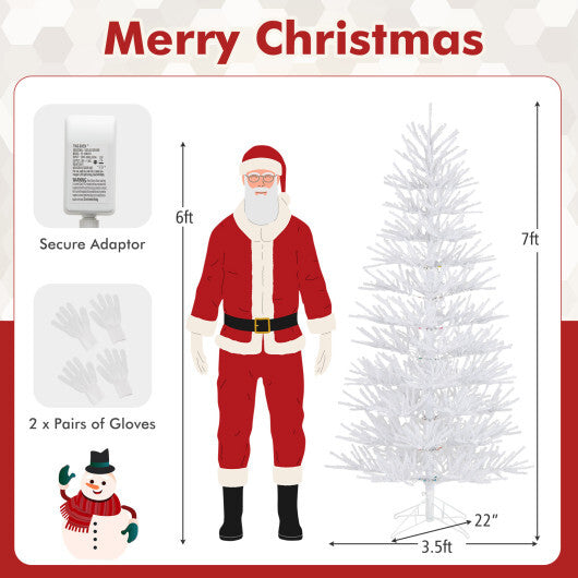 7 FT Artificial Pre-lit Christmas Tree Hinged Xmas Tree with 820 Coral-like Branch Tips