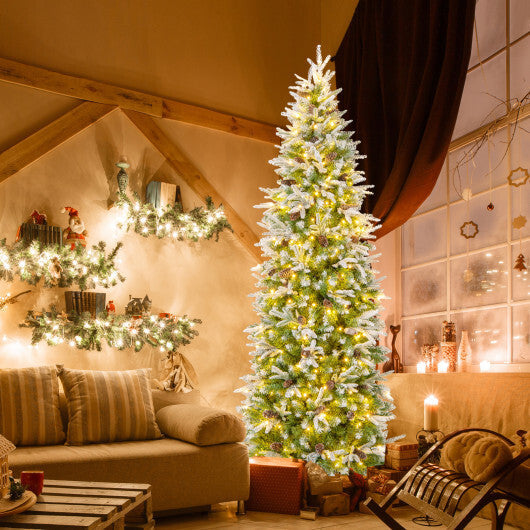 6/7.5/9 Feet Pre-Lit Artificial Christmas Tree Snow Flocked Hinged-9 FT