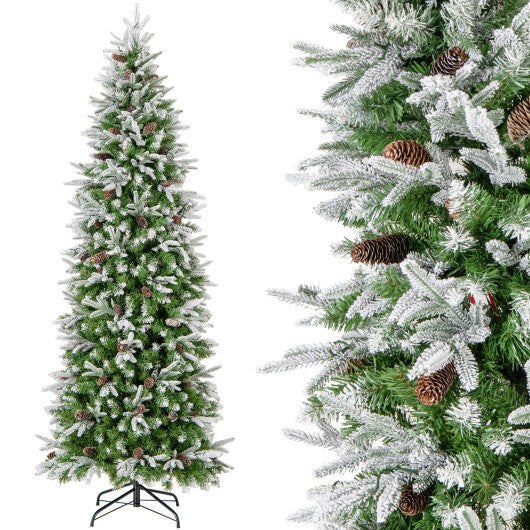 6/7.5/9 Feet Pre-Lit Artificial Christmas Tree Snow Flocked Hinged-9 FT