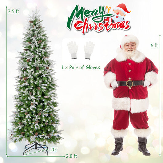 6/7.5/9 Feet Pre-Lit Artificial Christmas Tree Snow Flocked Hinged-9 FT