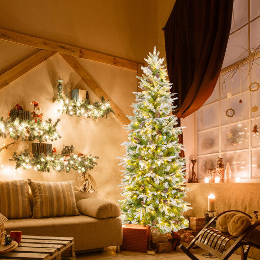 6/7.5/9 Feet Pre-Lit Artificial Christmas Tree Snow Flocked Hinged-9 FT