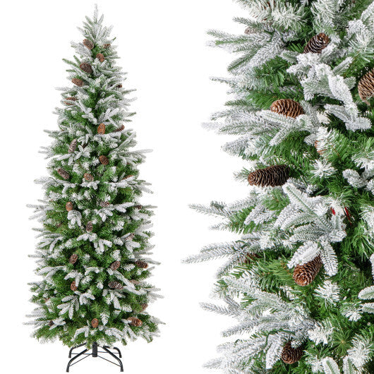 6/7.5/9 Feet Pre-Lit Artificial Christmas Tree Snow Flocked Hinged-9 FT