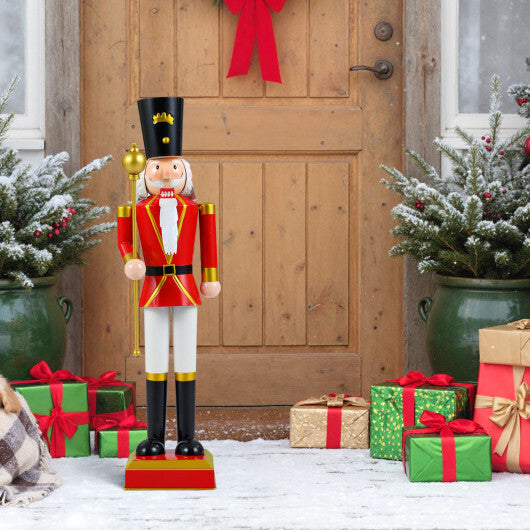 32.5 Inch Christmas Nutcracker with High Hat and Beautiful Scepter-White & Golden