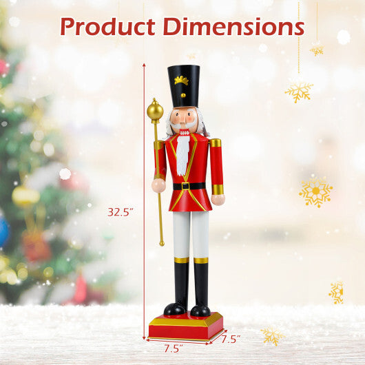 32.5 Inch Christmas Nutcracker with High Hat and Beautiful Scepter-White & Golden