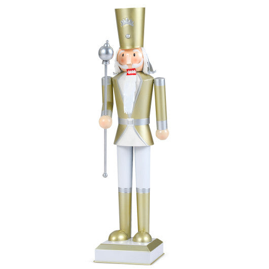32.5 Inch Christmas Nutcracker with High Hat and Beautiful Scepter-White & Golden