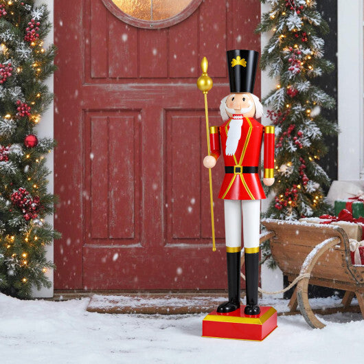 4 FT Christmas Nutcracker with High Hat & Beautiful Scepter-White & Golden