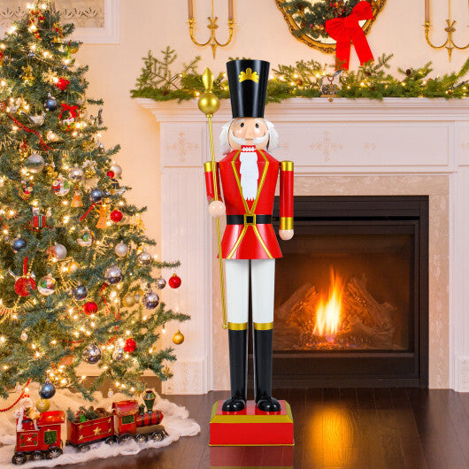 4 FT Christmas Nutcracker with High Hat & Beautiful Scepter-White & Golden