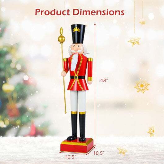 4 FT Christmas Nutcracker with High Hat & Beautiful Scepter-White & Golden