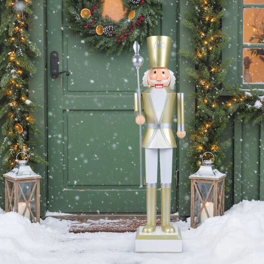4 FT Christmas Nutcracker with High Hat & Beautiful Scepter-White & Golden