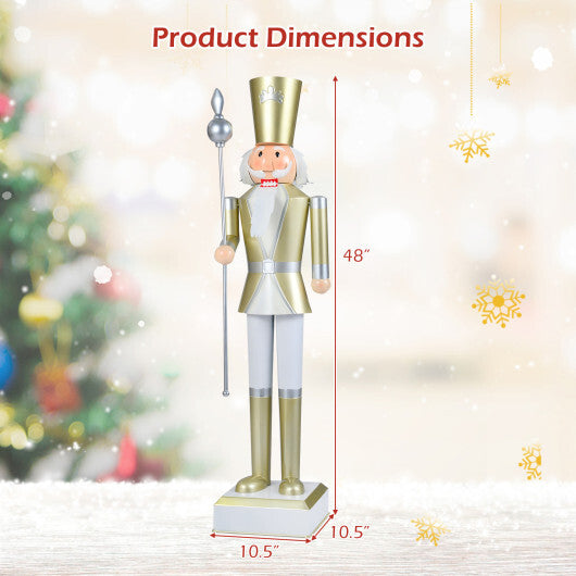 4 FT Christmas Nutcracker with High Hat & Beautiful Scepter-White & Golden