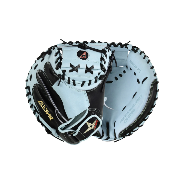 All-Star Pro-Elite 34" Catcher's Baseball Mitt - Black/Sky Blue