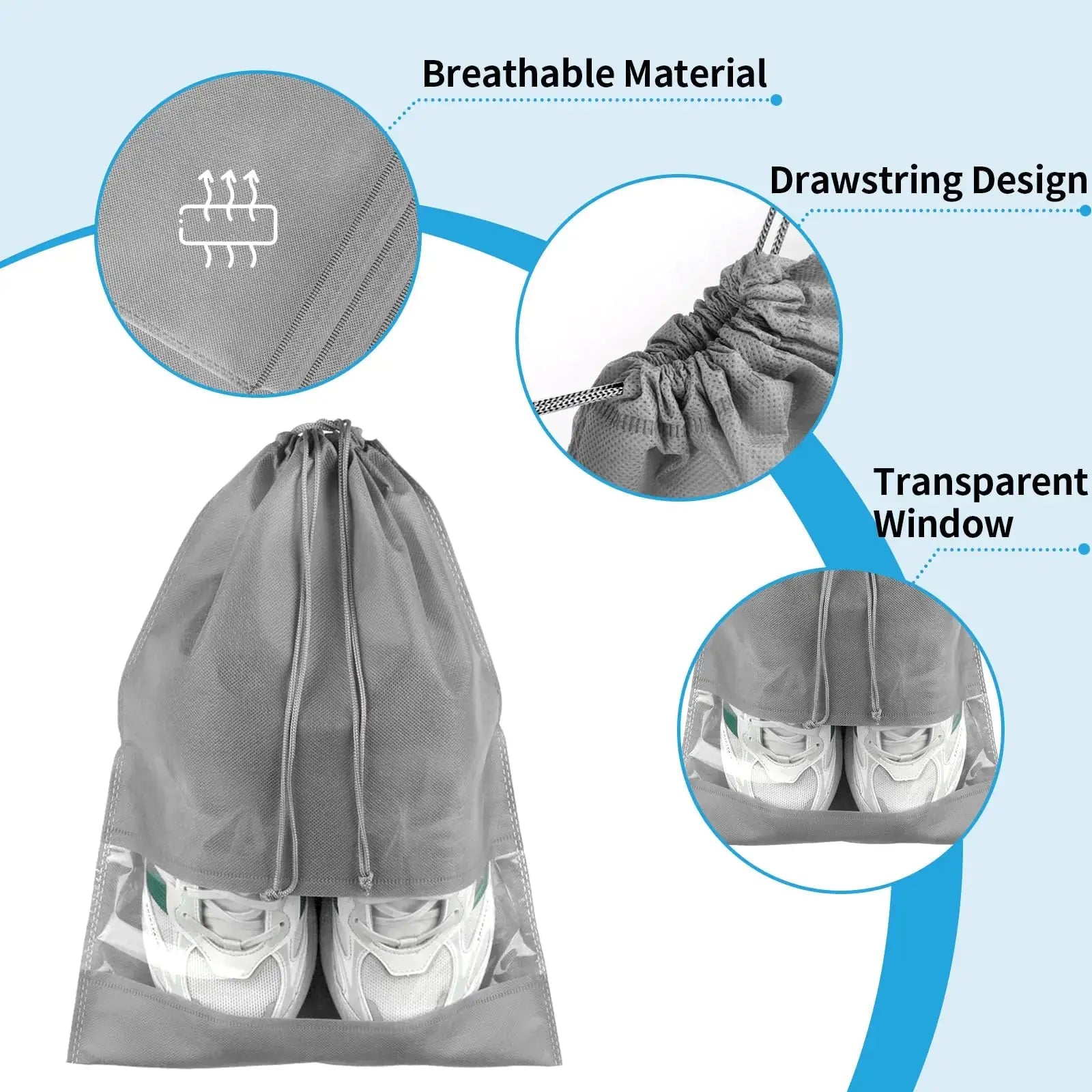 COIDEA Shoe Bags for Travel - Non-Woven Drawstring Travel Shoe Storage Bag with Clear Window