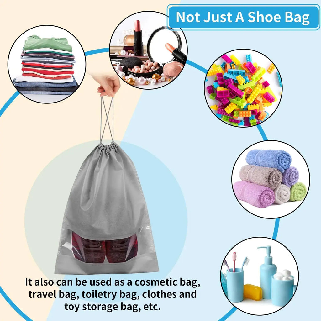 COIDEA Shoe Bags for Travel - Non-Woven Drawstring Travel Shoe Storage Bag with Clear Window