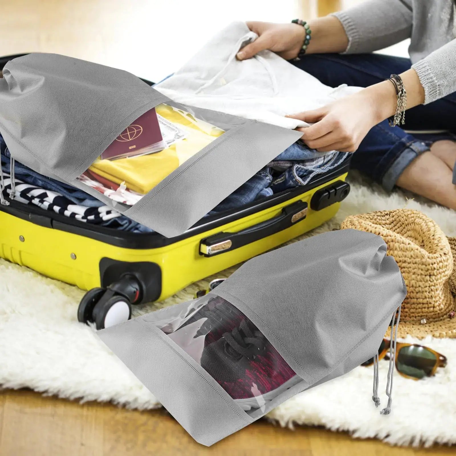 COIDEA Shoe Bags for Travel - Non-Woven Drawstring Travel Shoe Storage Bag with Clear Window
