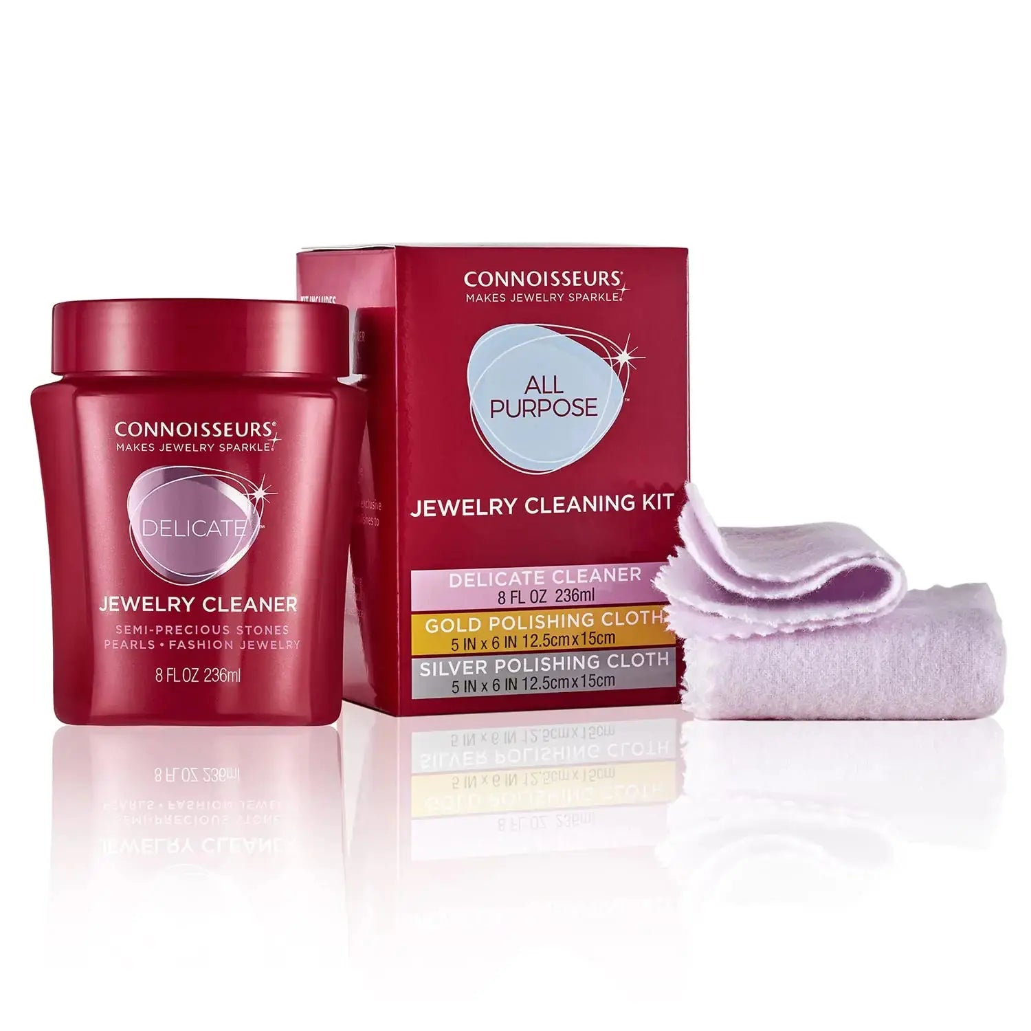 CONNOISSEURS All-Purpose Jewelry Cleaning Kit | Liquid Solution with Silver & Gold Jewelry Polishing Cloth