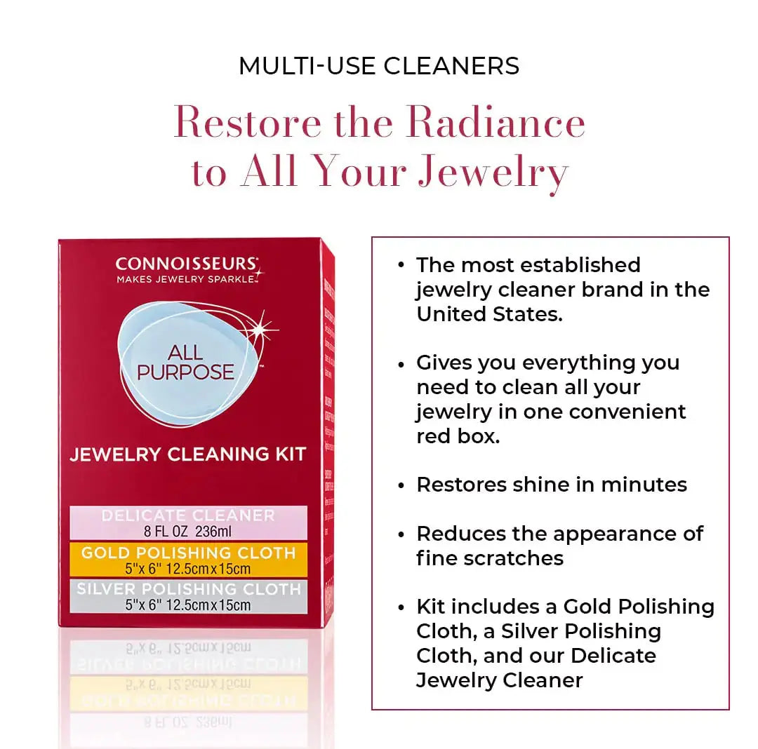 CONNOISSEURS All-Purpose Jewelry Cleaning Kit | Liquid Solution with Silver & Gold Jewelry Polishing Cloth