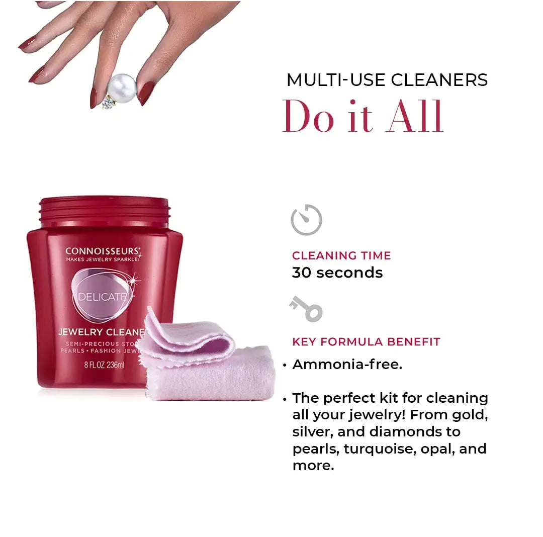 CONNOISSEURS All-Purpose Jewelry Cleaning Kit | Liquid Solution with Silver & Gold Jewelry Polishing Cloth