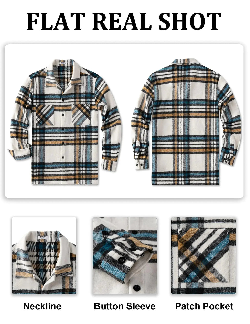 COOFANDY Men's Flannel Shirts Casual Button Down Plaid Shirt Jacket Long Sleeve Fleece Shacket with Pockets