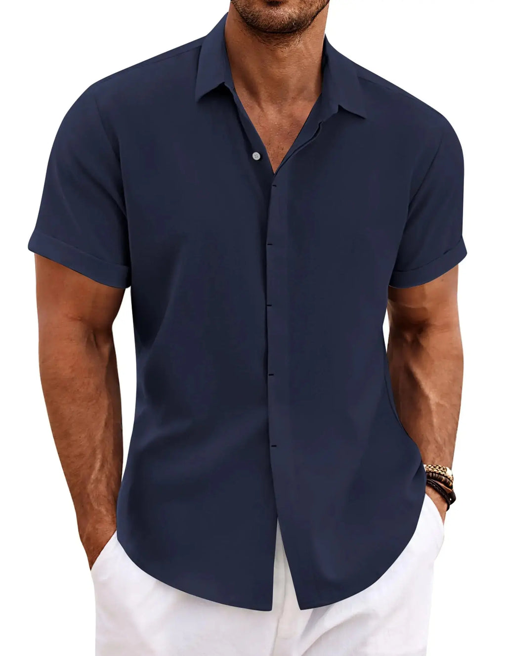 COOFANDY Men's Linen Shirts Short Sleeve Casual Shirts Button Down Shirt for Men