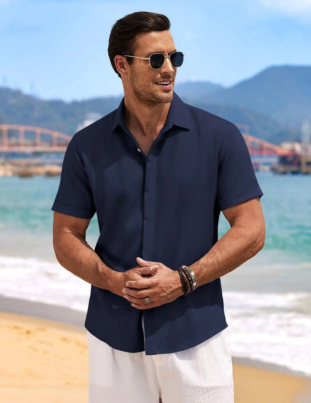 COOFANDY Men's Linen Shirts Short Sleeve Casual Shirts Button Down Shirt for Men